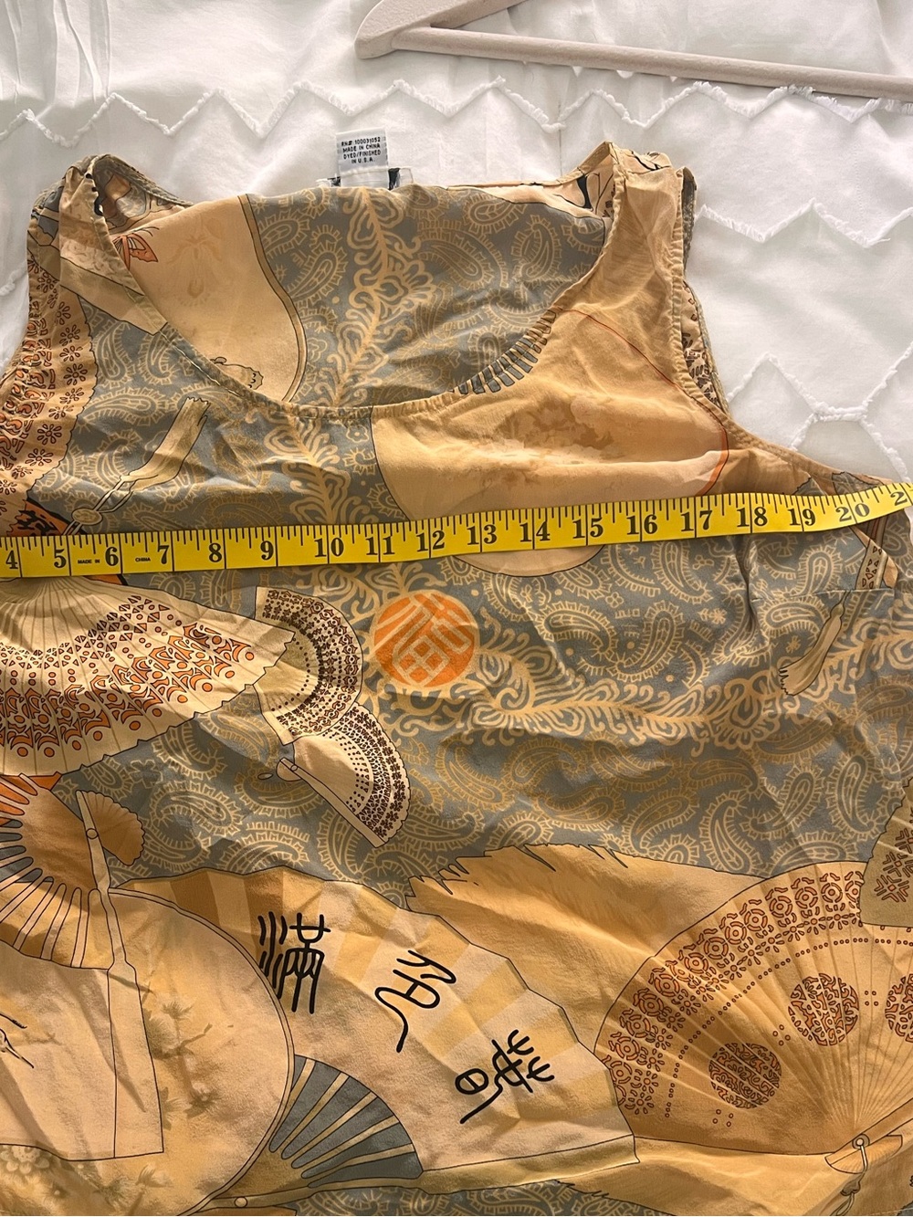 Vintage CITRON Santa Monica 100% Silk Asian Fan Print Sleeveless Top Blouse L - Picture 4 of 7